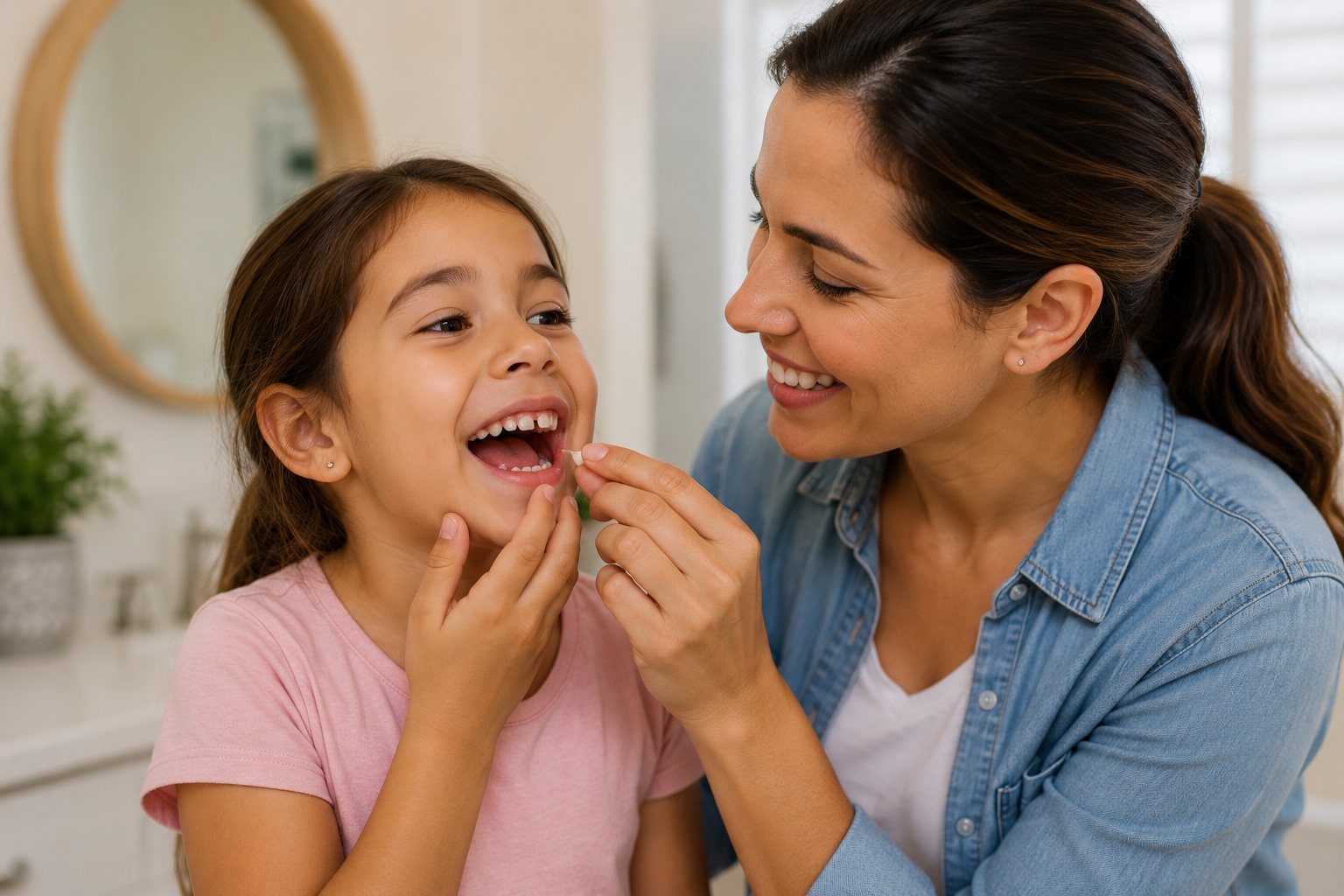 Mother daughter losing tooth