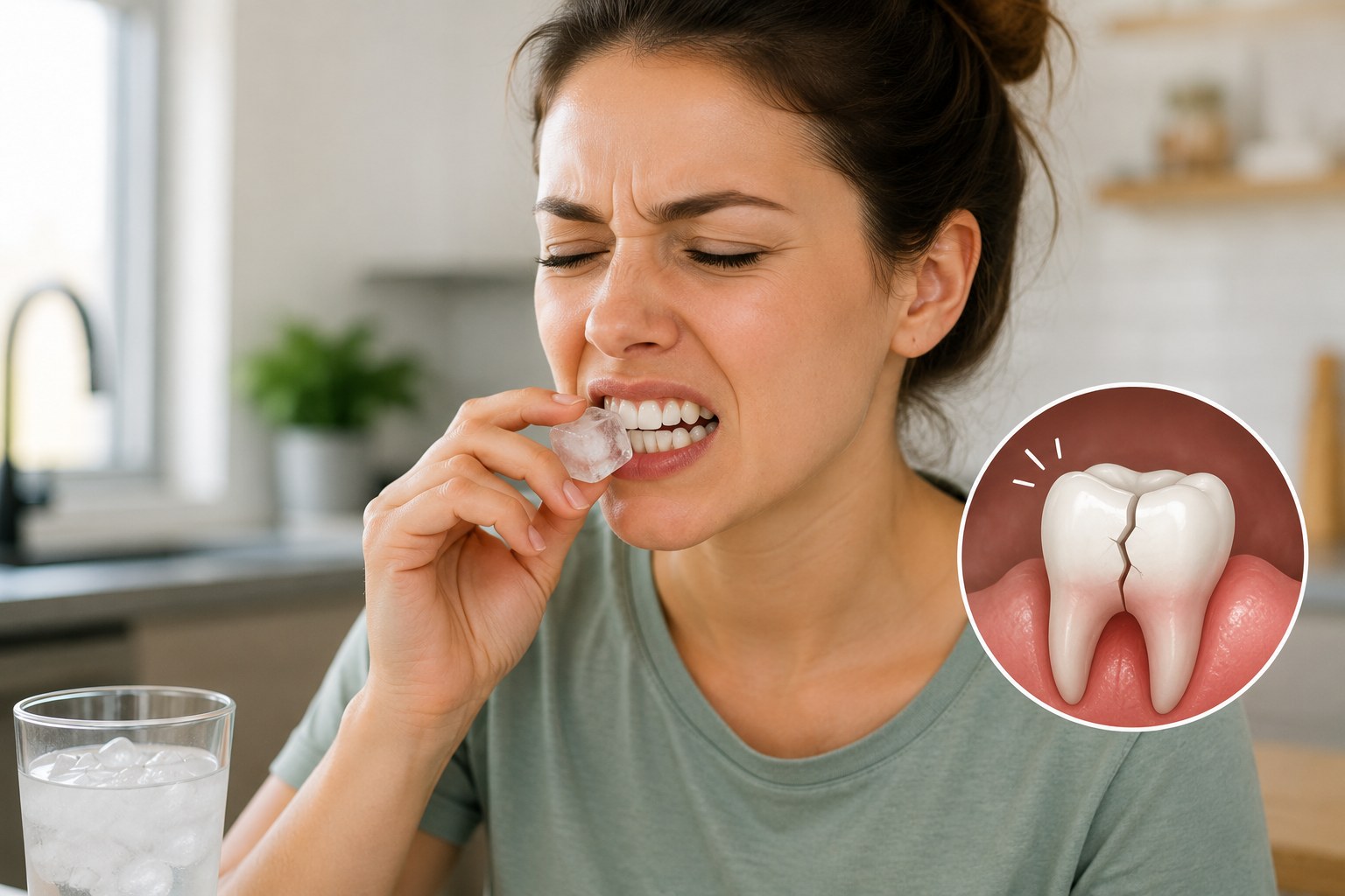 Woman chewing ice